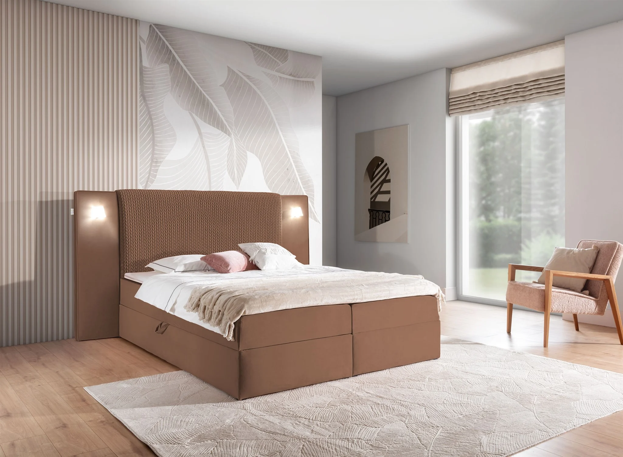 Boxspringbett Bett MARTEN 120x200cm Set.1 in Stoff Magic Velvet Braun - Fun Möbel