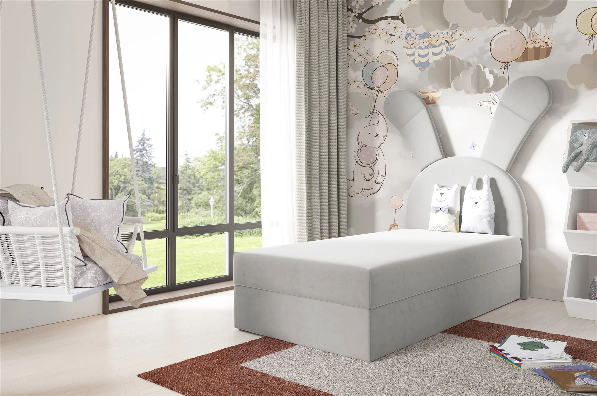 Kinderbett Polsterbett Bett MATILDA 100x200cm in Stoff Magic Velvet Grau - Fun Möbel