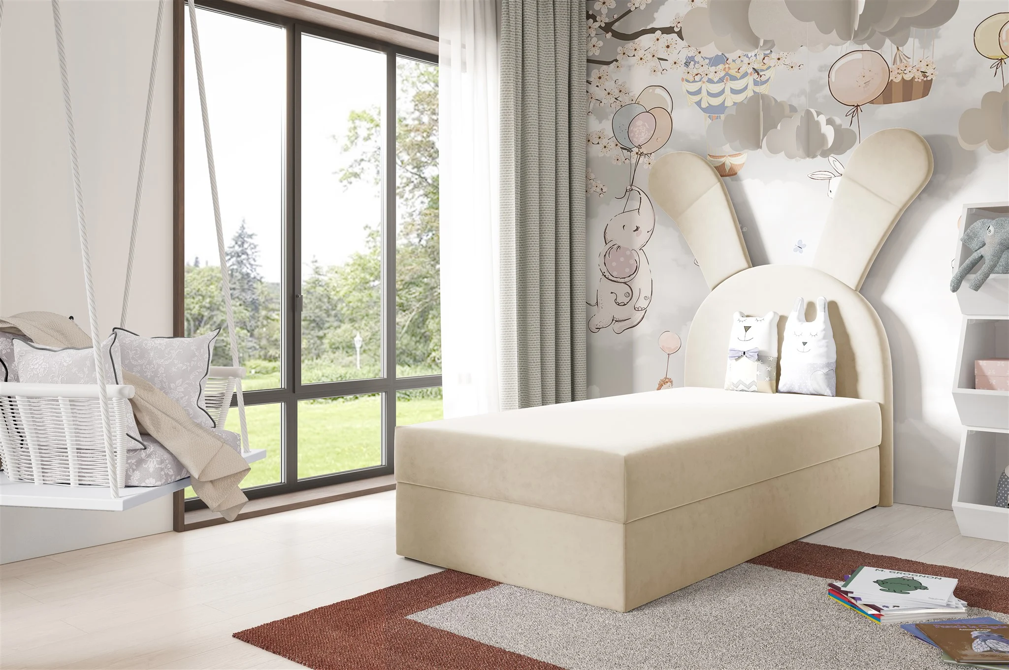 Kinderbett Polsterbett Bett MATILDA 100x200cm in Stoff Magic Velvet Creme - Fun Möbel