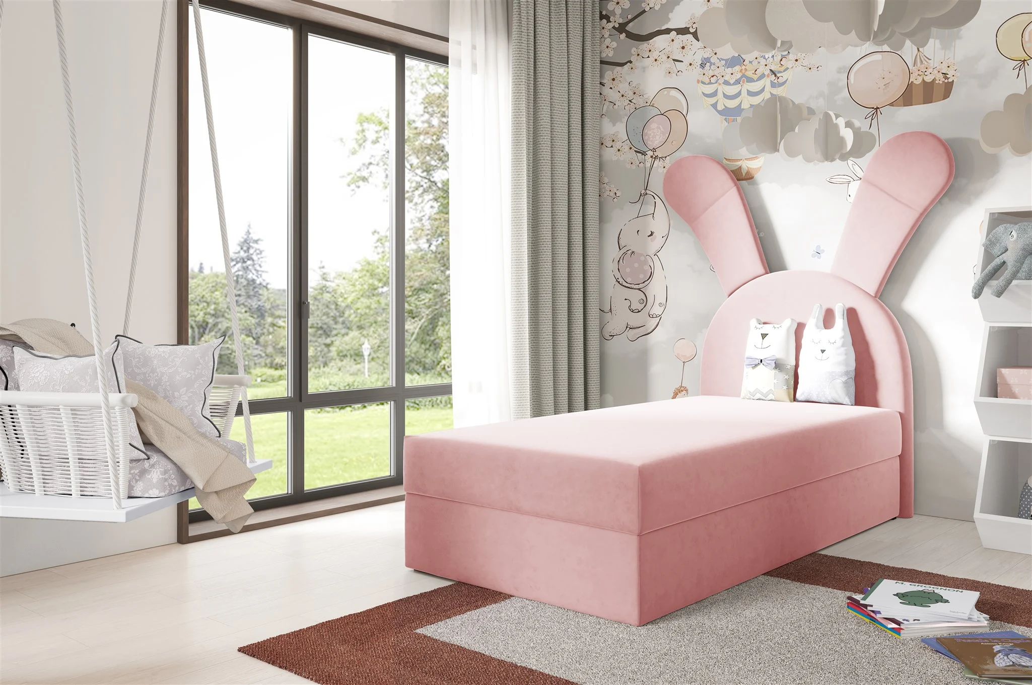 Kinderbett Polsterbett Bett MATILDA 100x200cm in Stoff Magic Velvet Rosa - Fun Möbel