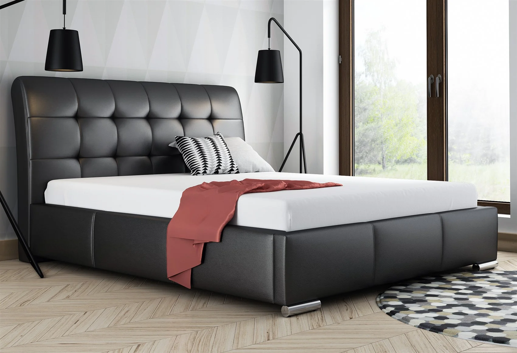 Polsterbett Doppelbett MATTIS Komplettset Kunstleder Schwarz 180x200cm - Fun Möbel