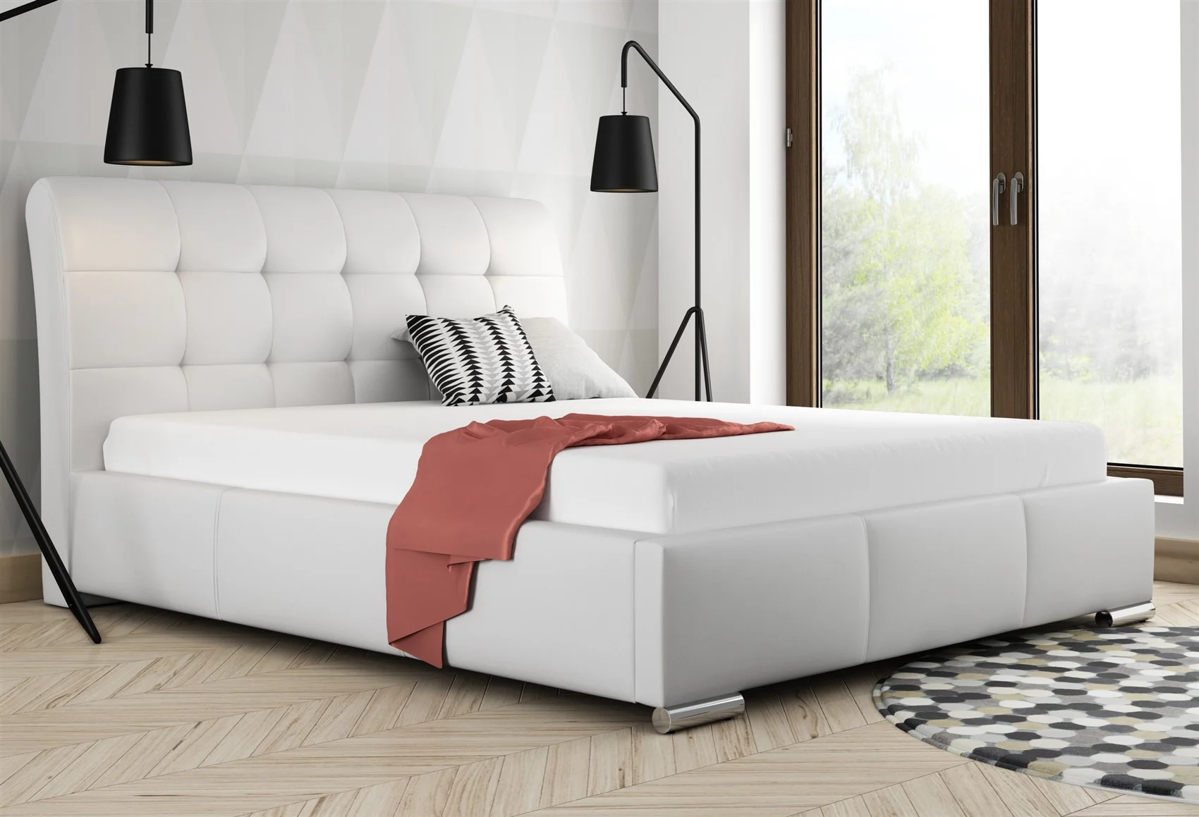Polsterbett Doppelbett MATTIS Komplettset Kunstleder Weiss 140x200cm - Fun Möbel