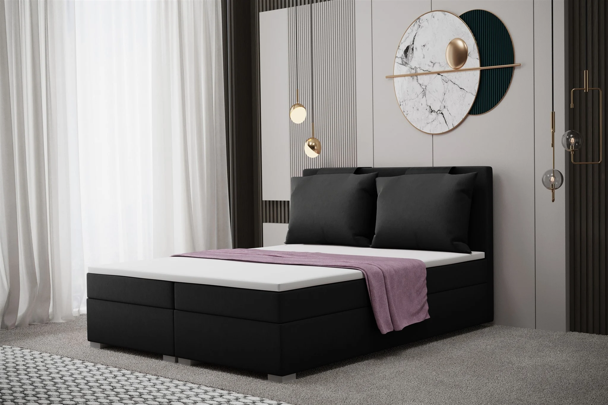 Boxspringbett Schlafzimmerbett MATRO 120x200cm in Stoff Soro Schwarz - Fun Moebel