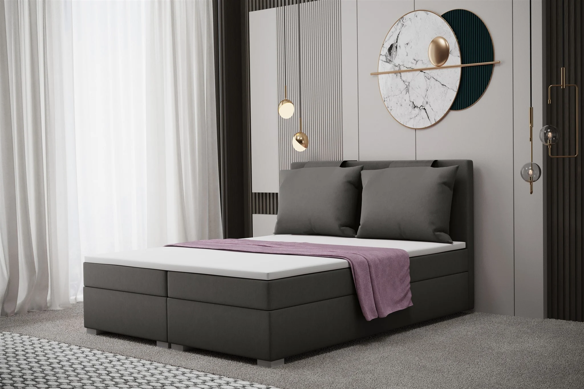 Boxspringbett Schlafzimmerbett MATRO 160x200cm in Stoff Soro Quarzgrau - Fun Moebel