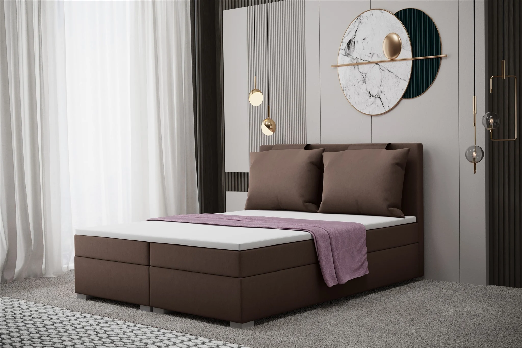Boxspringbett Schlafzimmerbett MATRO 120x200cm in Stoff Soro Braun - Fun Moebel