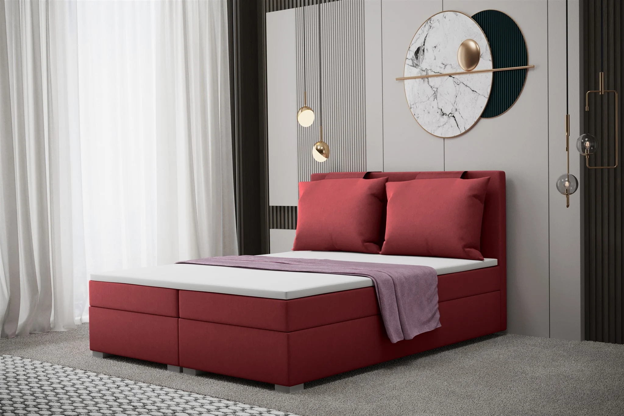 Boxspringbett Schlafzimmerbett MATRO 120x200cm in Stoff Soro Rot - Fun Moebel