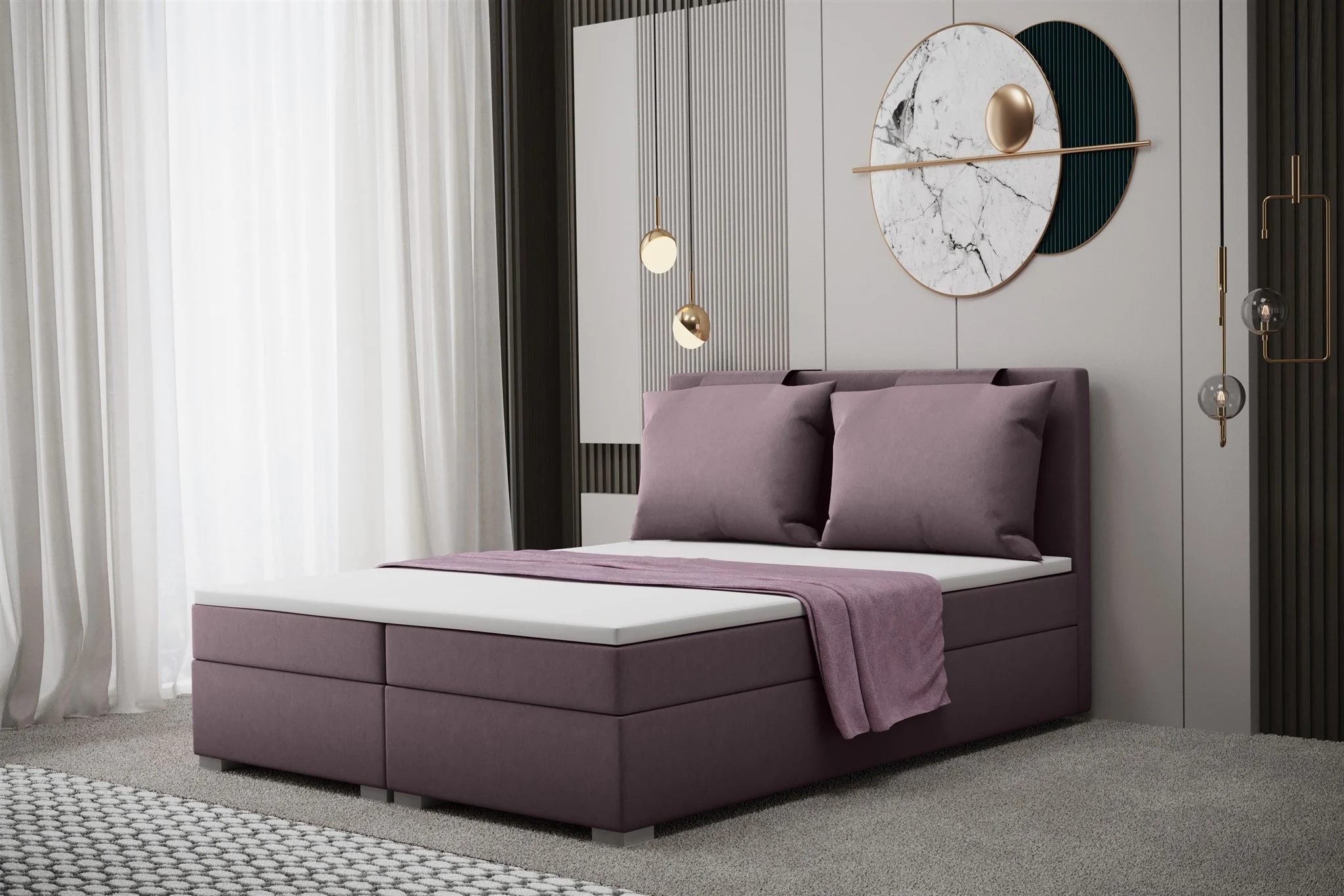 Boxspringbett Schlafzimmerbett MATRO 120x200cm in Stoff Soro Flieder - Fun Moebel