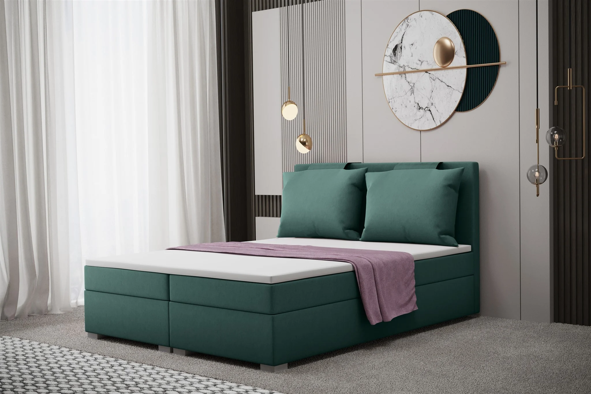 Boxspringbett Schlafzimmerbett MATRO 140x200cm in Stoff Soro Türkisblau - Fun Moebel