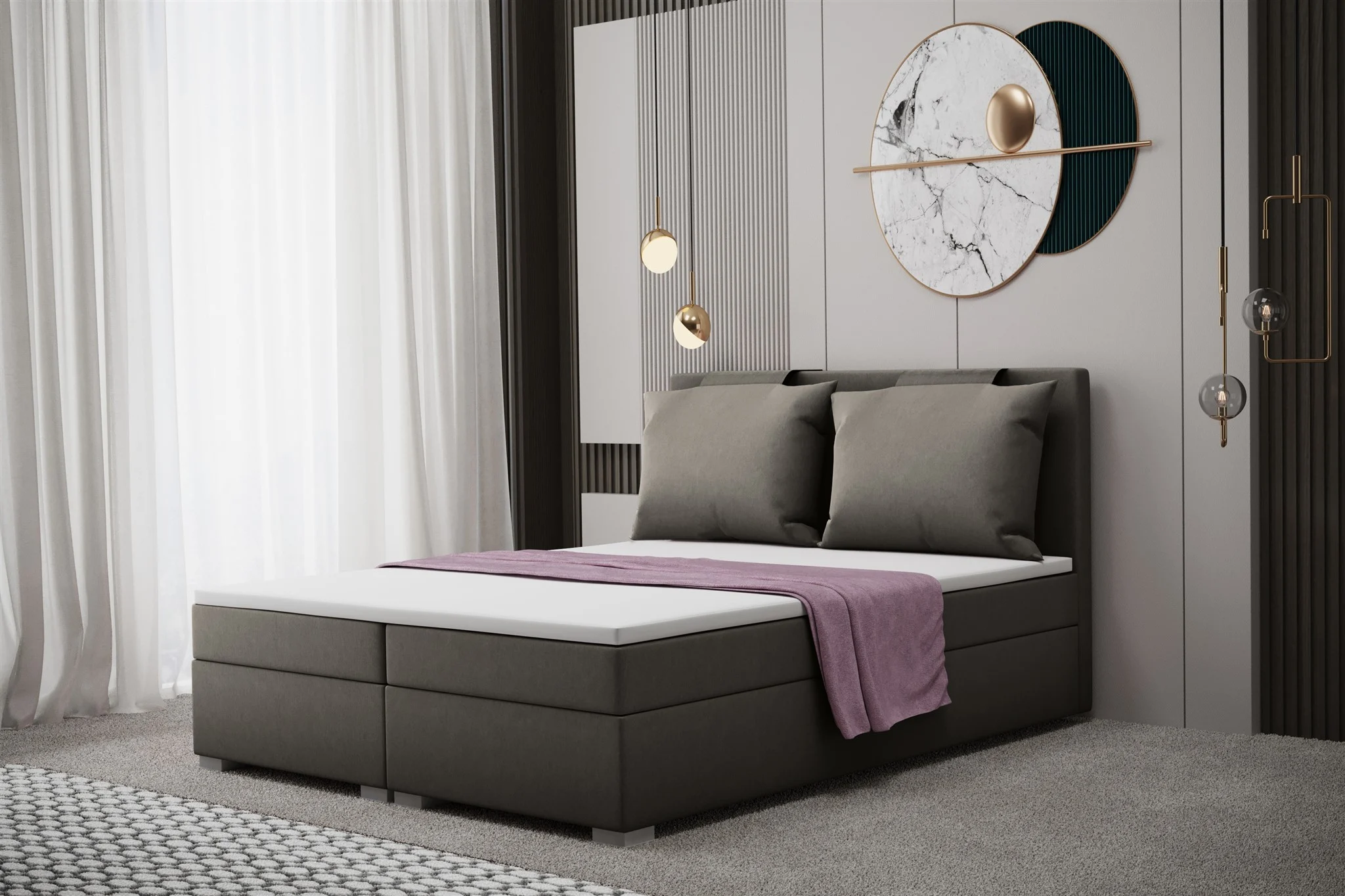 Boxspringbett Schlafzimmerbett MATRO 200x200cm in Stoff Soro Taupe - Fun Moebel