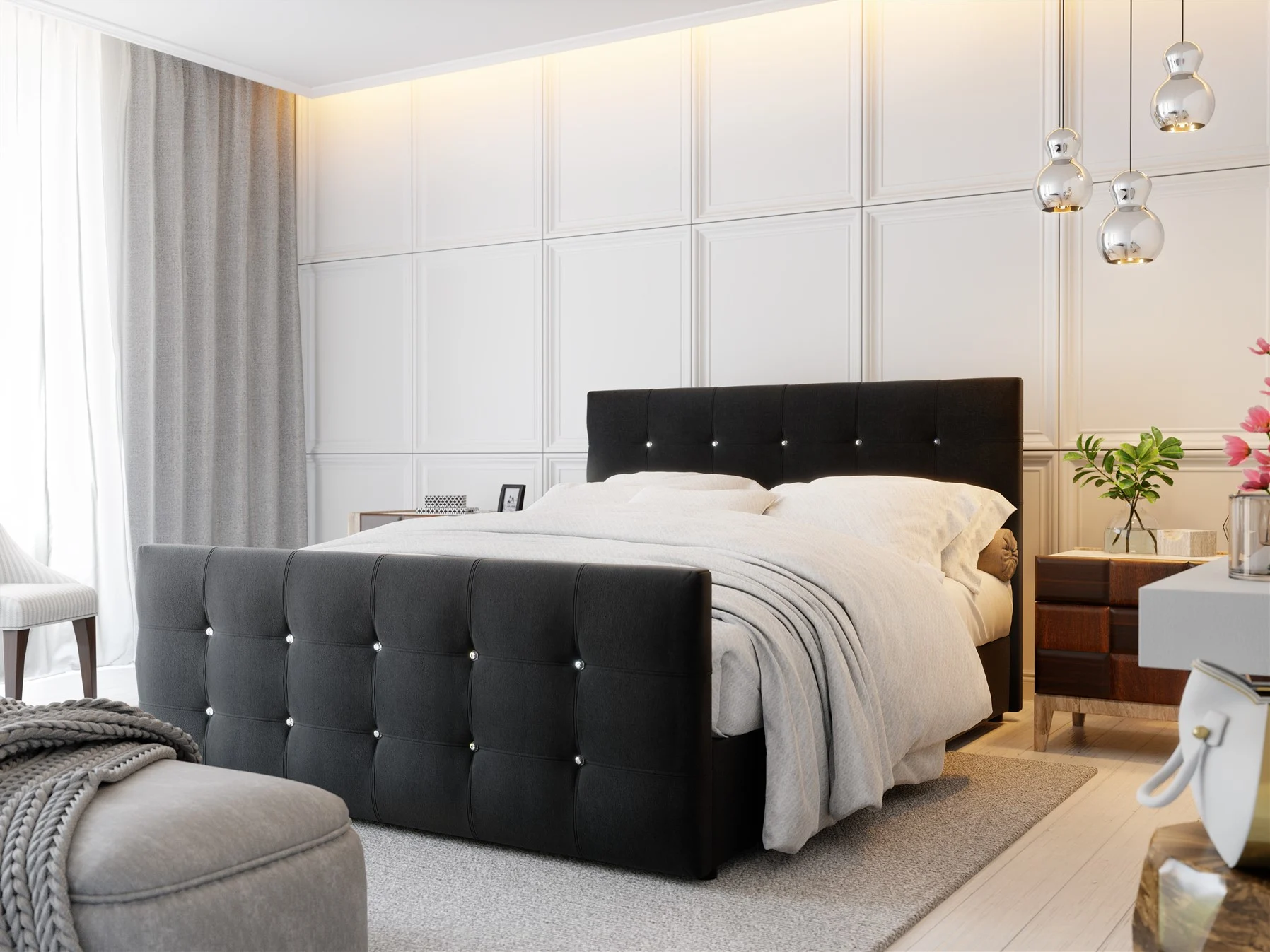 Boxspringbett Schlafzimmerbett MAURO 140x200cm Schwarz inkl.Bettkasten - Fun Moebel