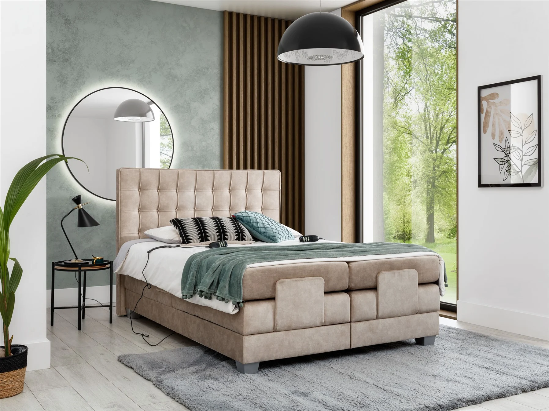 Boxspringbett Elektrisch Schlafzimmerbett MAXIMA 140x200cm in Stoff Beige - Fun Moebel