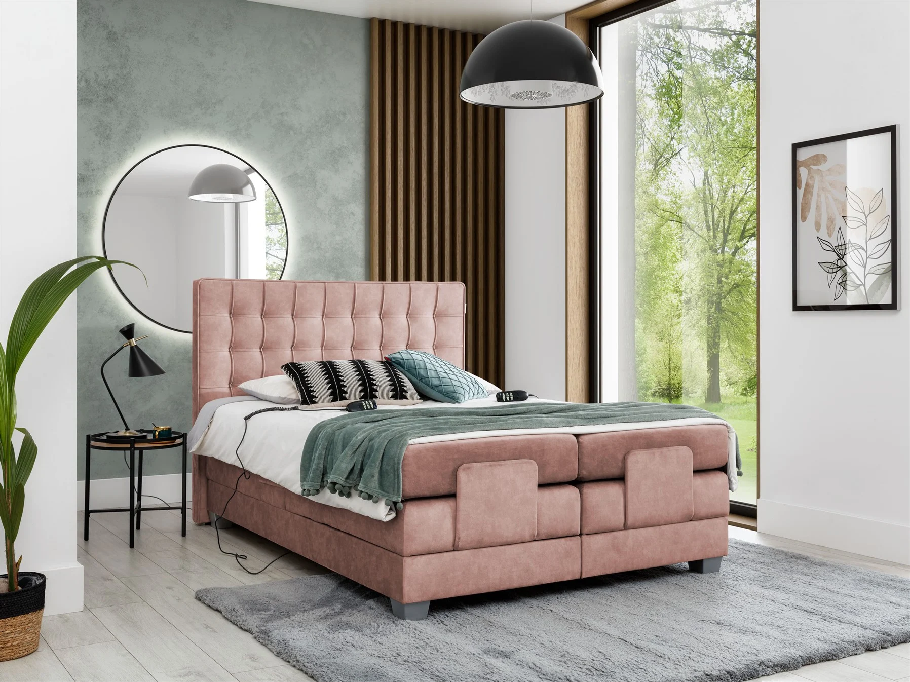 Boxspringbett Elektrisch Schlafzimmerbett MAXIMA 120x200cm in Stoff Altrosa - Fun Moebel