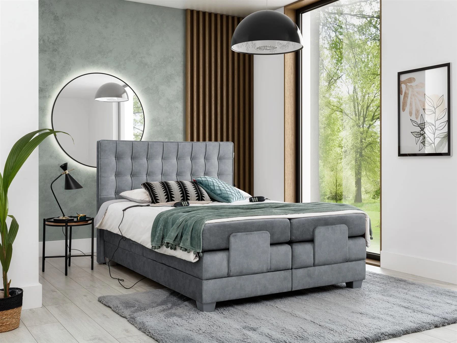 Boxspringbett Elektrisch Schlafzimmerbett MAXIMA 160x200cm in Stoff Dunkelgrau - Fun Moebel