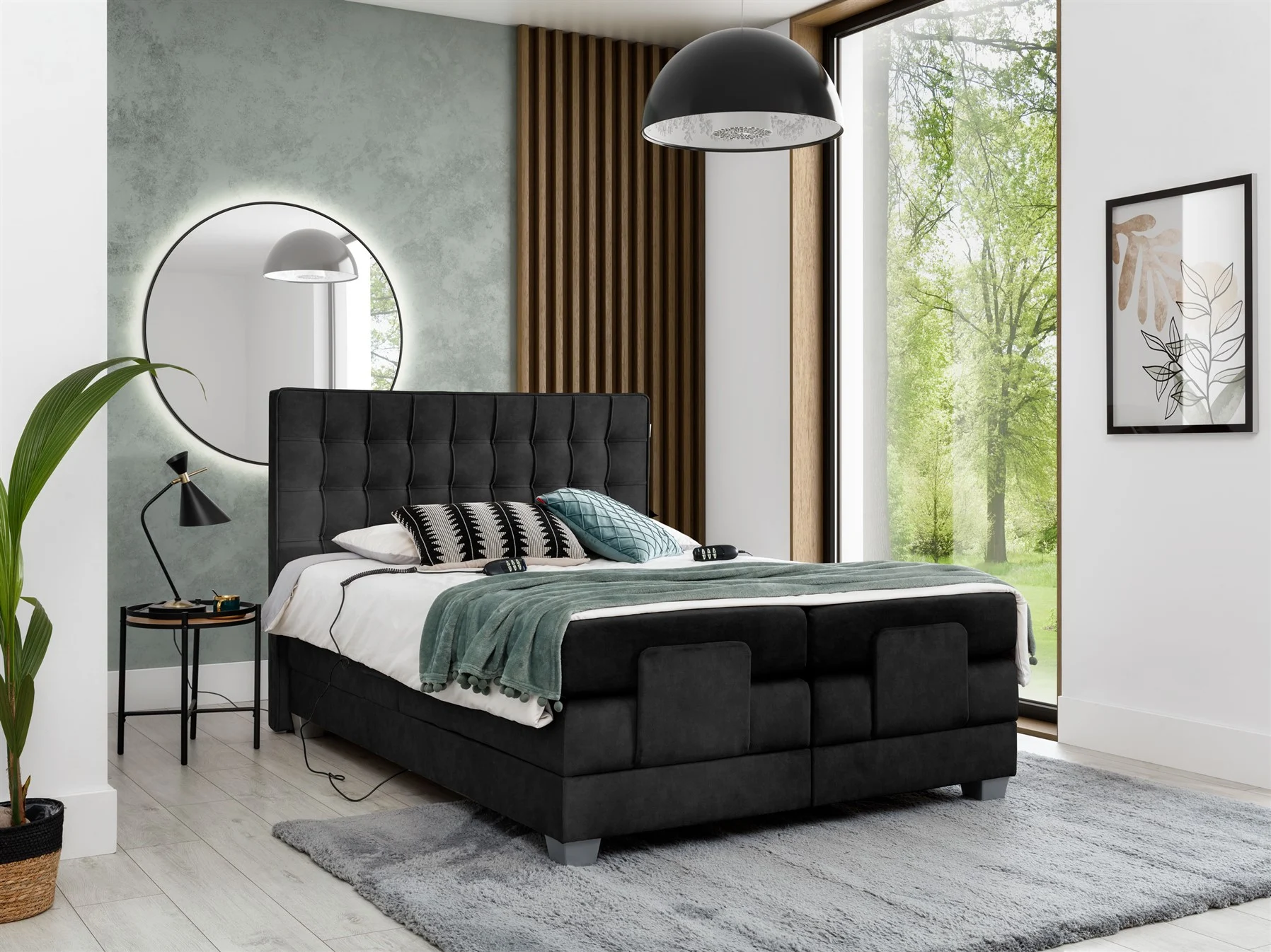 Boxspringbett Elektrisch Schlafzimmerbett MAXIMA 160x200cm in Stoff Schwarz - Fun Moebel