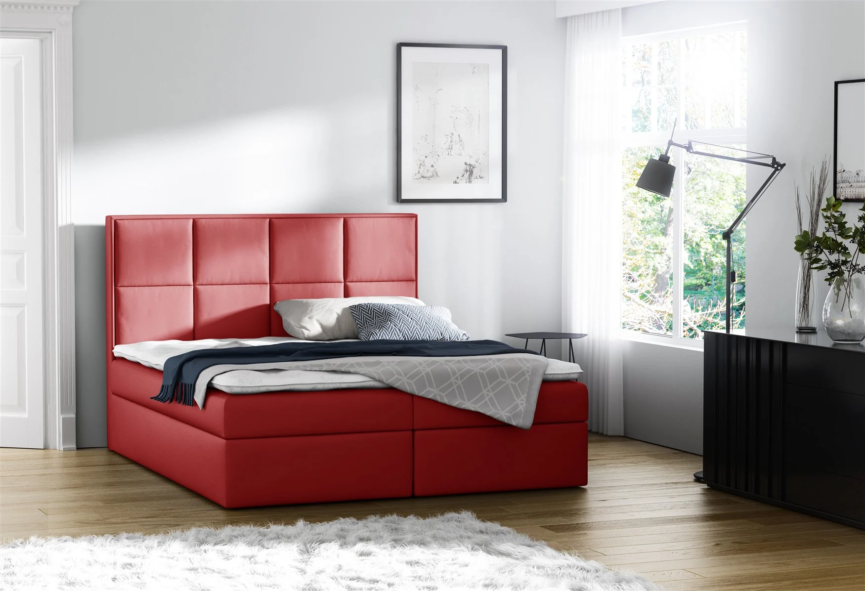 Boxspringbett Bett MEDIANO Kunstleder Rot 120x200cm inkl.Bettkasten - Fun Moebel