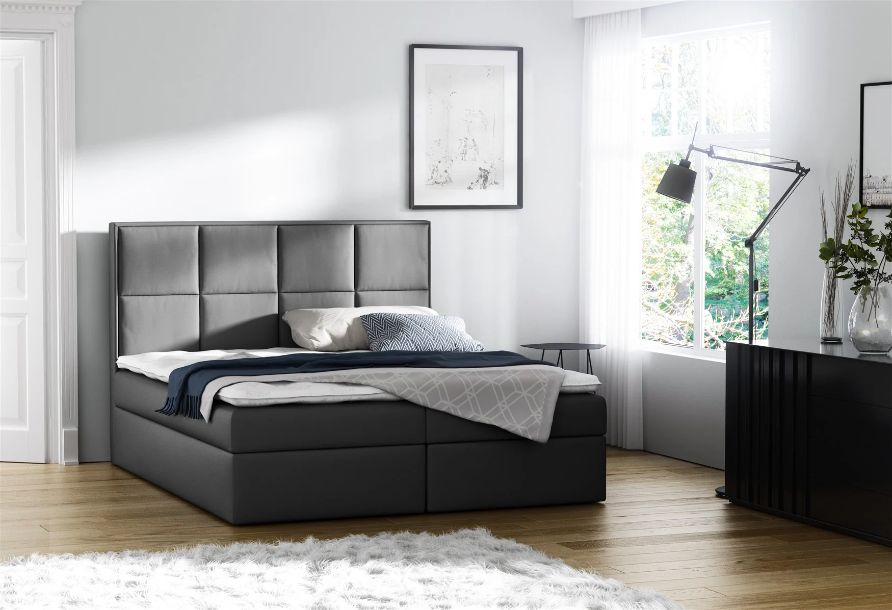 Boxspringbett Bett MEDIANO Kunst.. Anthrazit 200x200cm inkl.Bettkasten - Fun Moebel