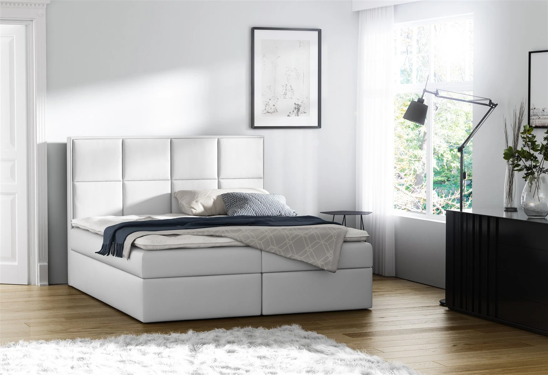 Boxspringbett Bett MEDIANO Kunstleder Weiss 140x200cm inkl.Bettkasten - Fun Moebel