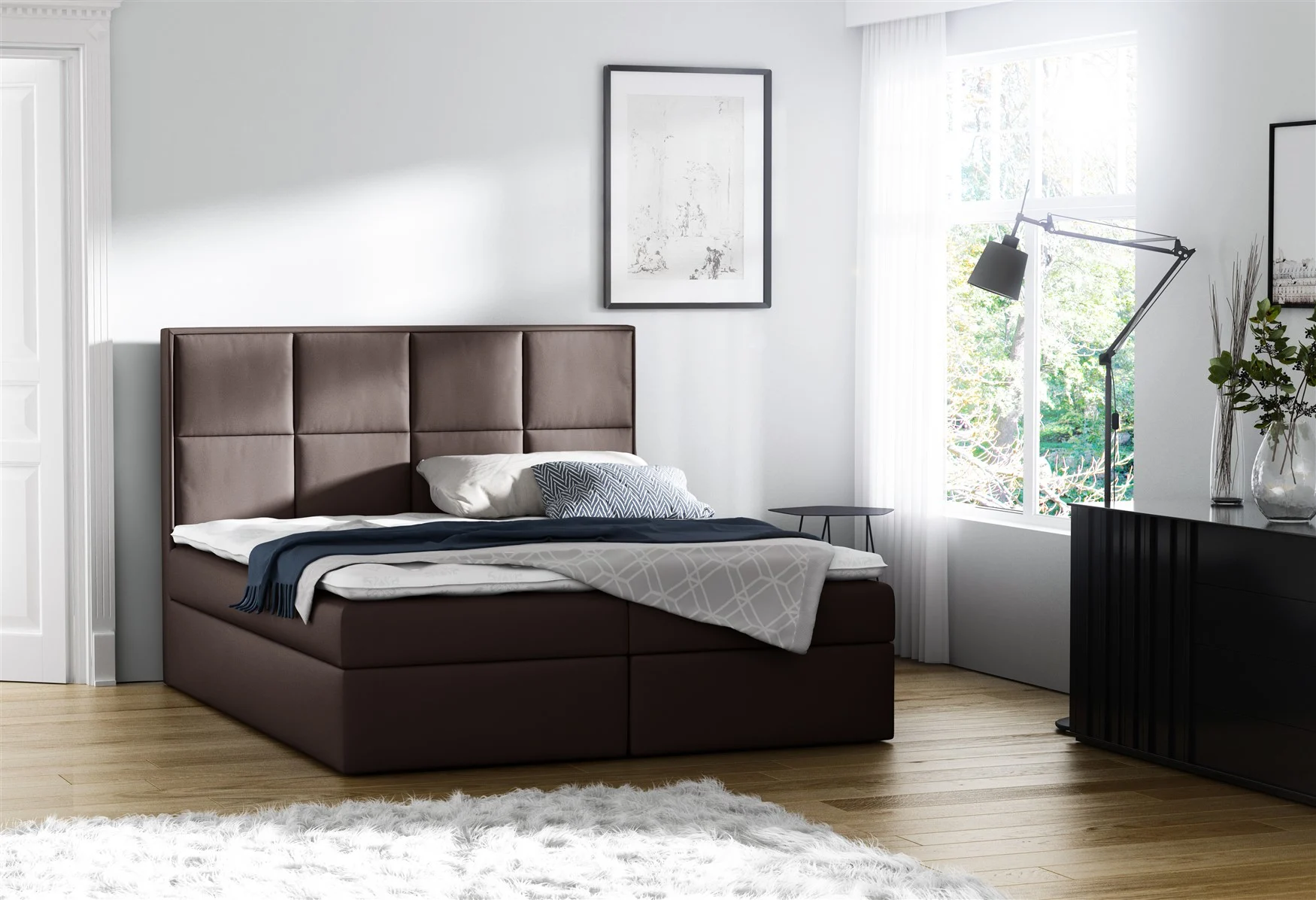 Boxspringbett Bett MEDIANO Kunstleder Braun 140x200cm inkl.Bettkasten - Fun Moebel