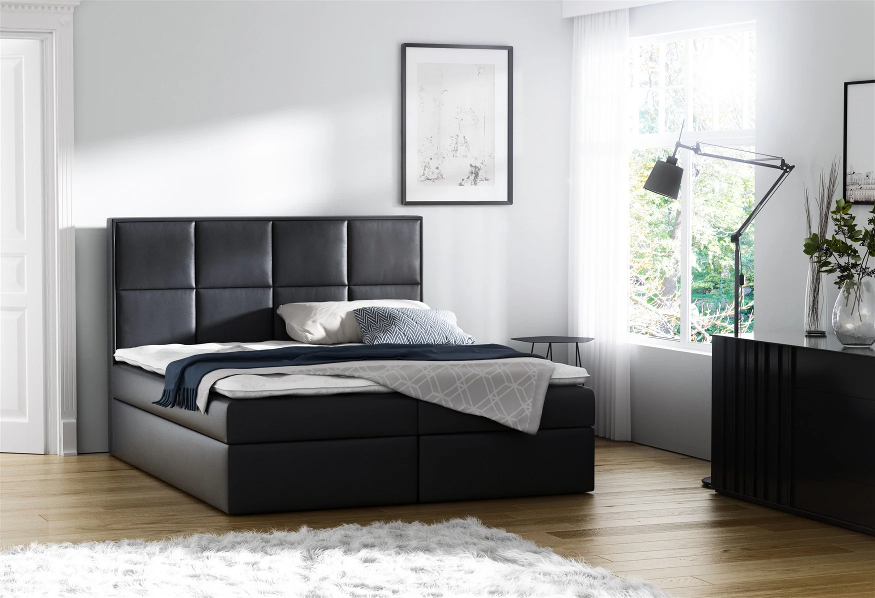Boxspringbett Bett MEDIANO Kunstl.. Schwarz 200x200cm inkl.Bettkasten - Fun Moebel