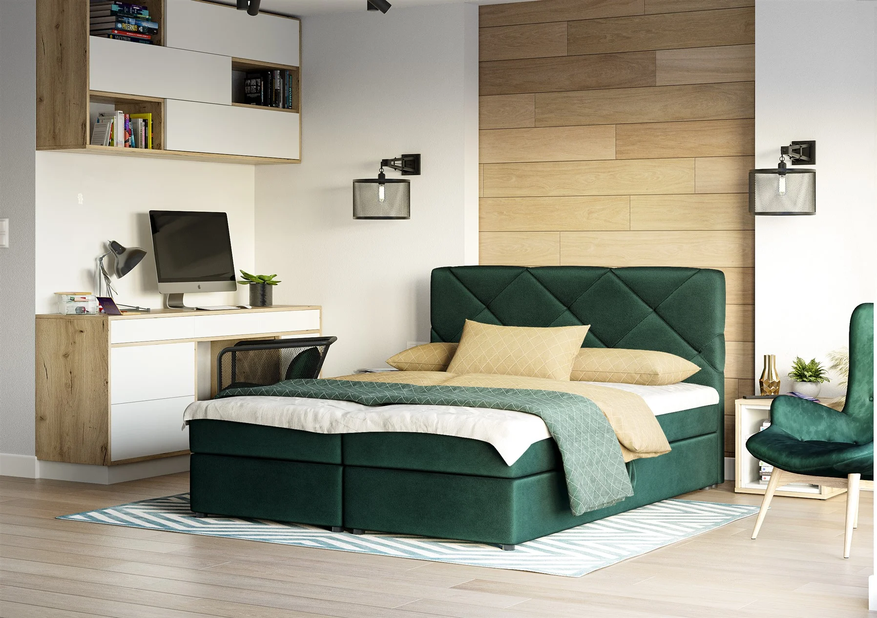 Boxspringbett Schlafzimmerbett MILTON 180x200cm Grün - Fun Moebel