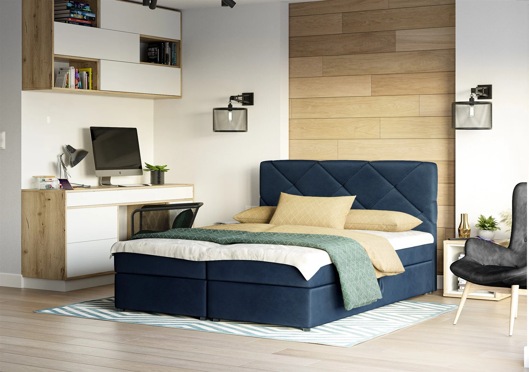 Boxspringbett Schlafzimmerbett MILTON 180x200cm Blau - Fun Moebel