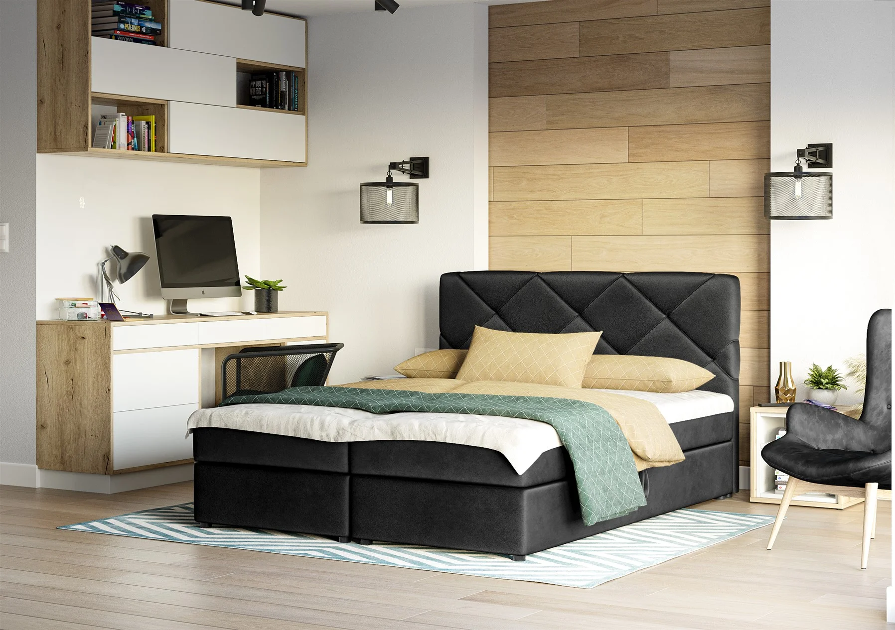 Boxspringbett Schlafzimmerbett MILTON 180x200cm Schwarz - Fun Moebel