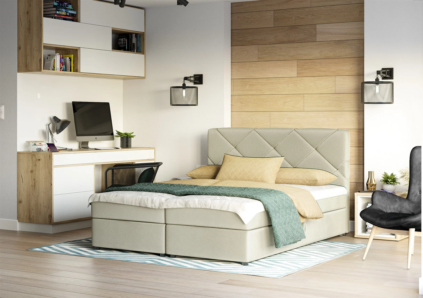 Boxspringbett Schlafzimmerbett MILTON 140x200cm Creme - Fun Moebel