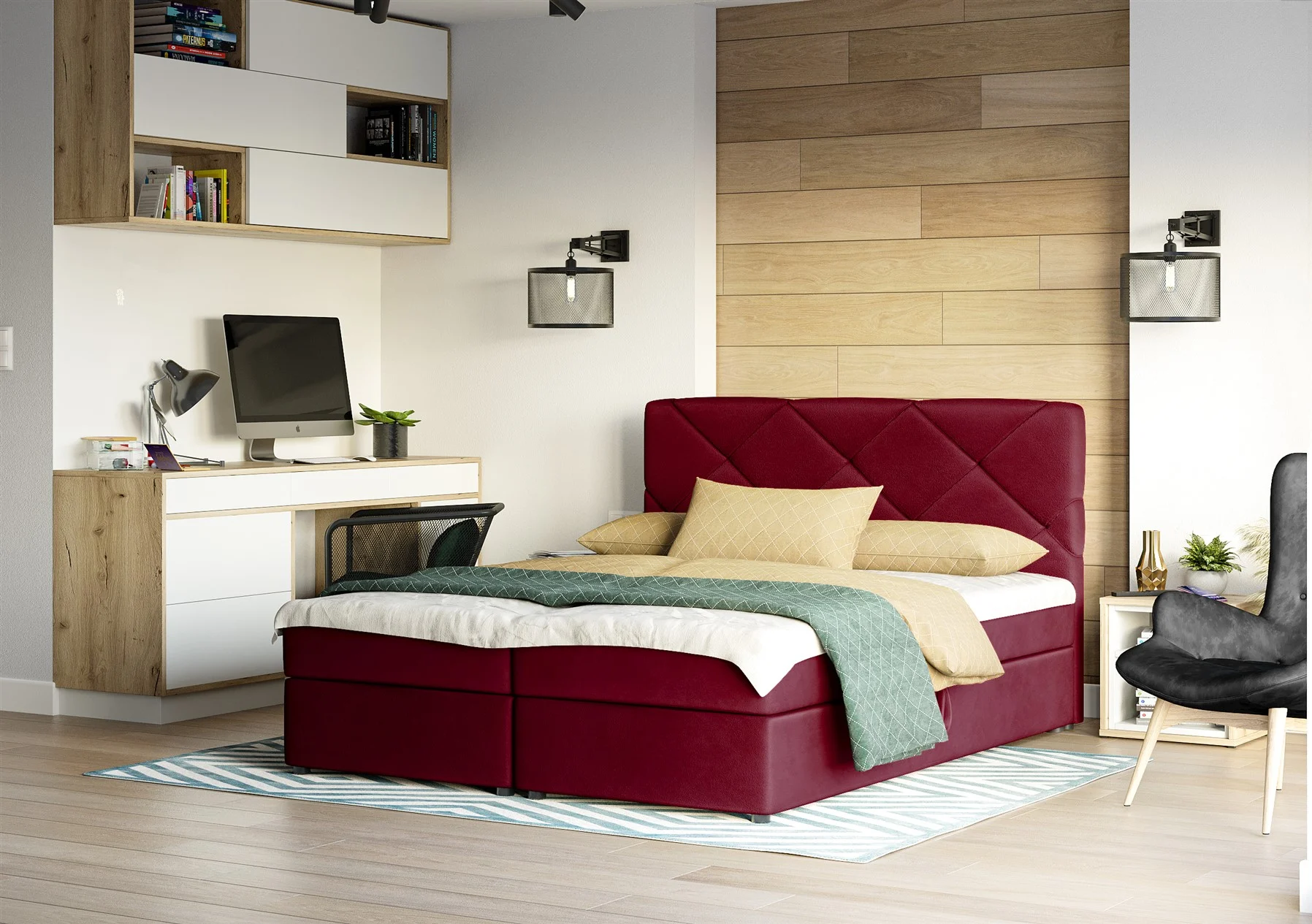 Boxspringbett Schlafzimmerbett MILTON 160x200cm Rot - Fun Moebel