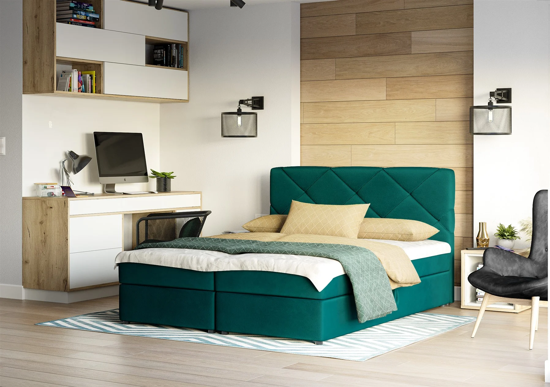 Boxspringbett Schlafzimmerbett MILTON 140x200cm Meeresgrün - Fun Moebel