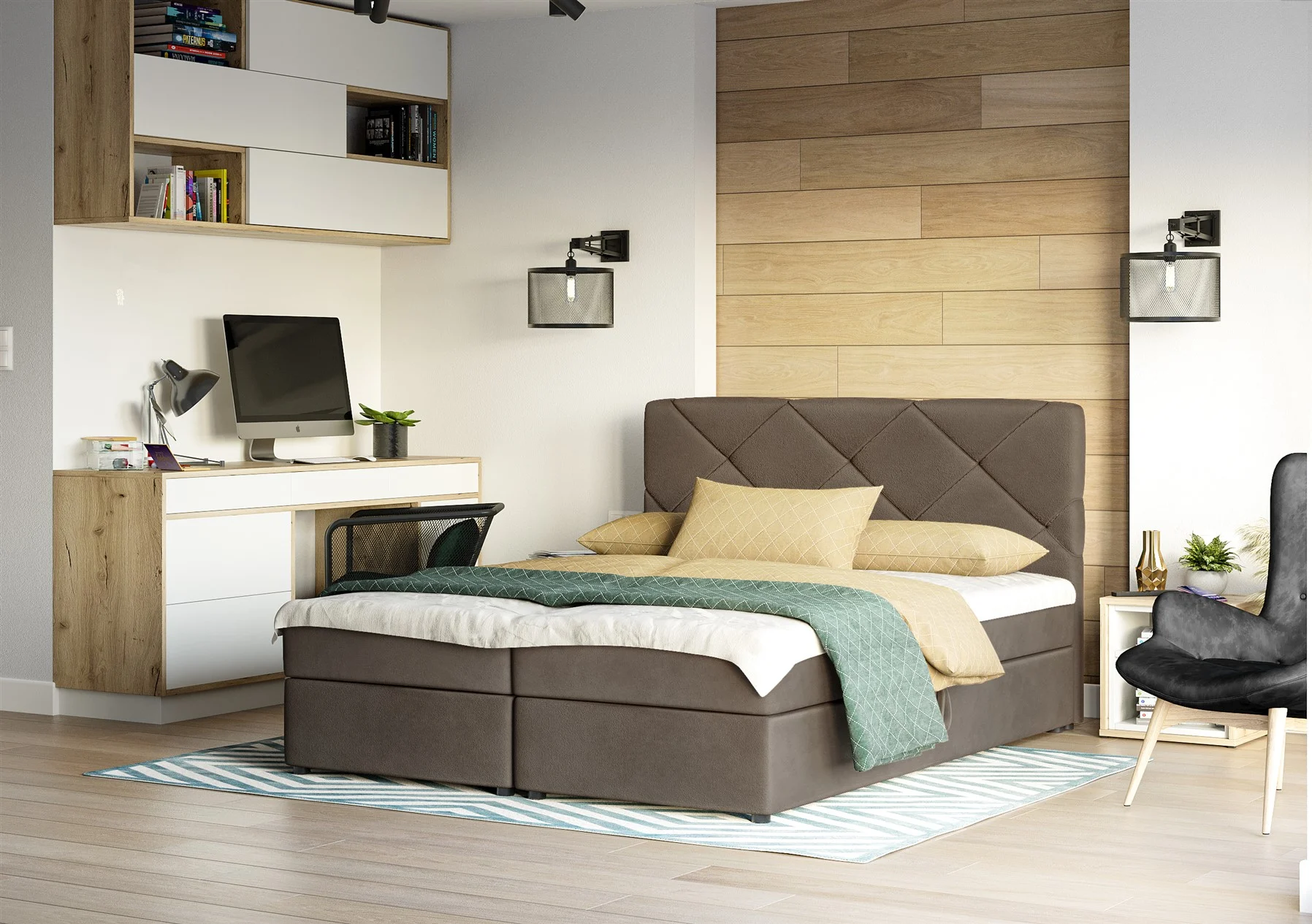 Boxspringbett Schlafzimmerbett MILTON 140x200cm Braun - Fun Moebel