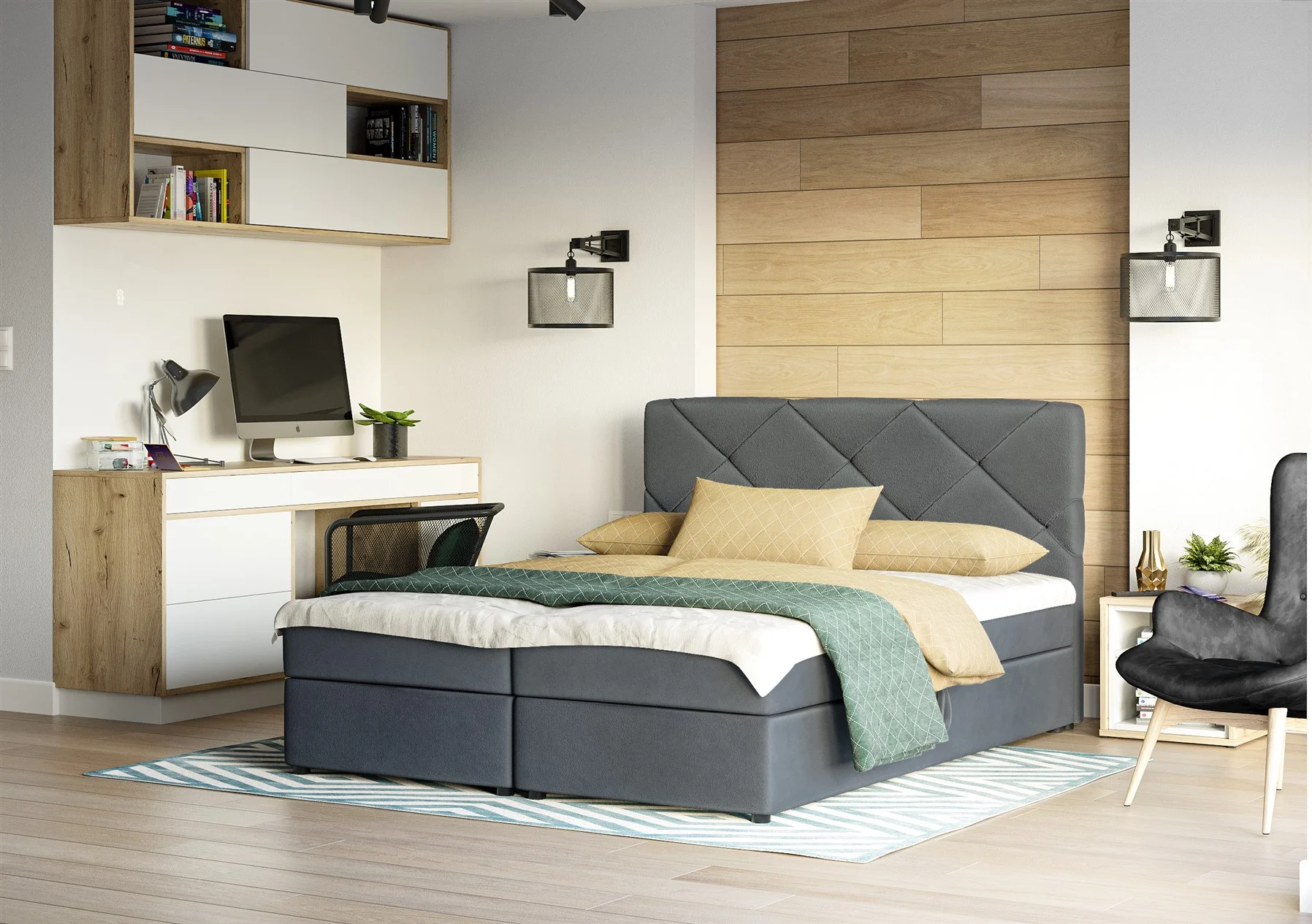 Boxspringbett Schlafzimmerbett MILTON 140x200cm Grau - Fun Moebel