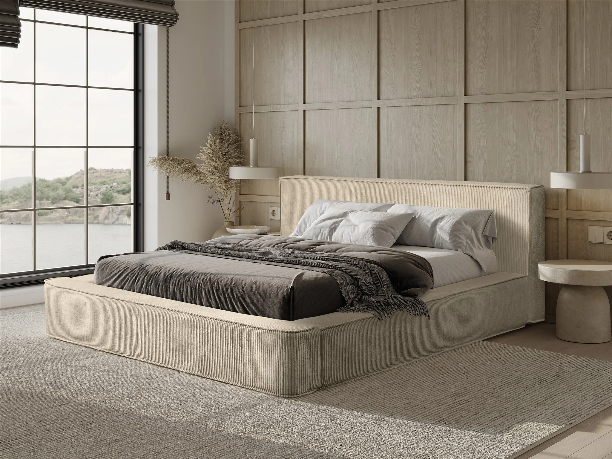 Polsterbett Doppelbett MODESTO Komplettset 140x200cm in Stoff Lincoln Beige - Fun Möbel