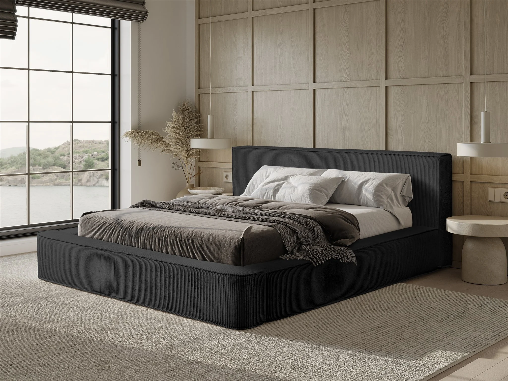 Polsterbett Doppelbett MODESTO Komplettset 160x200cm in Stoff Lincoln Schwarz - Fun Möbel