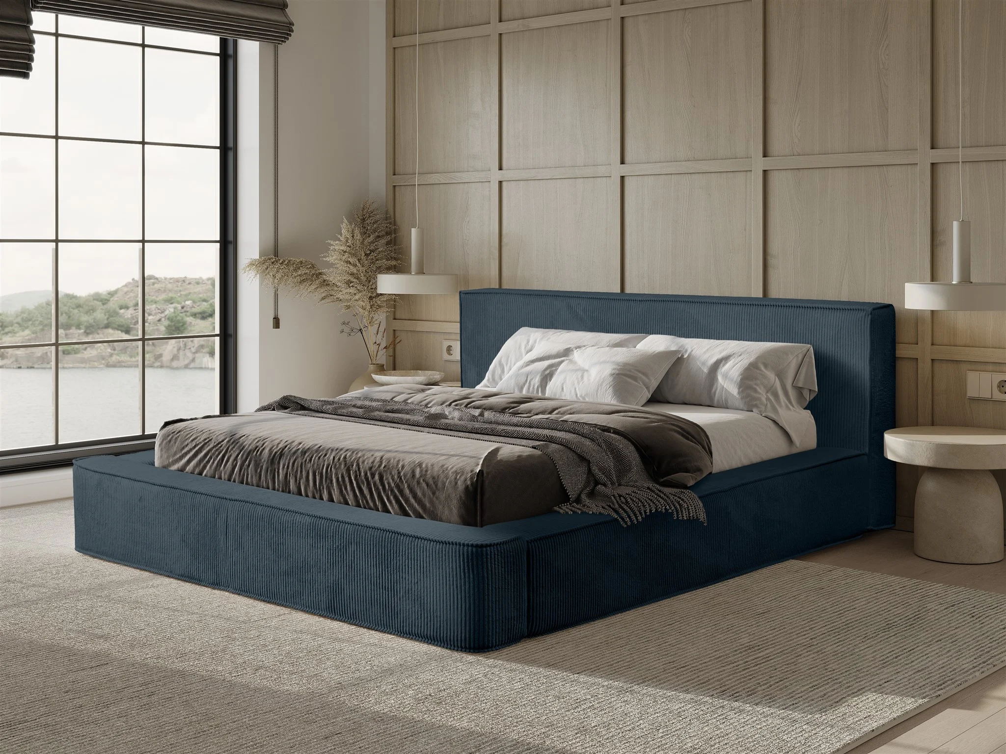 Polsterbett Doppelbett MODESTO Komplettset 160x200cm in Stoff Lincoln Dunkelblau - Fun Möbel