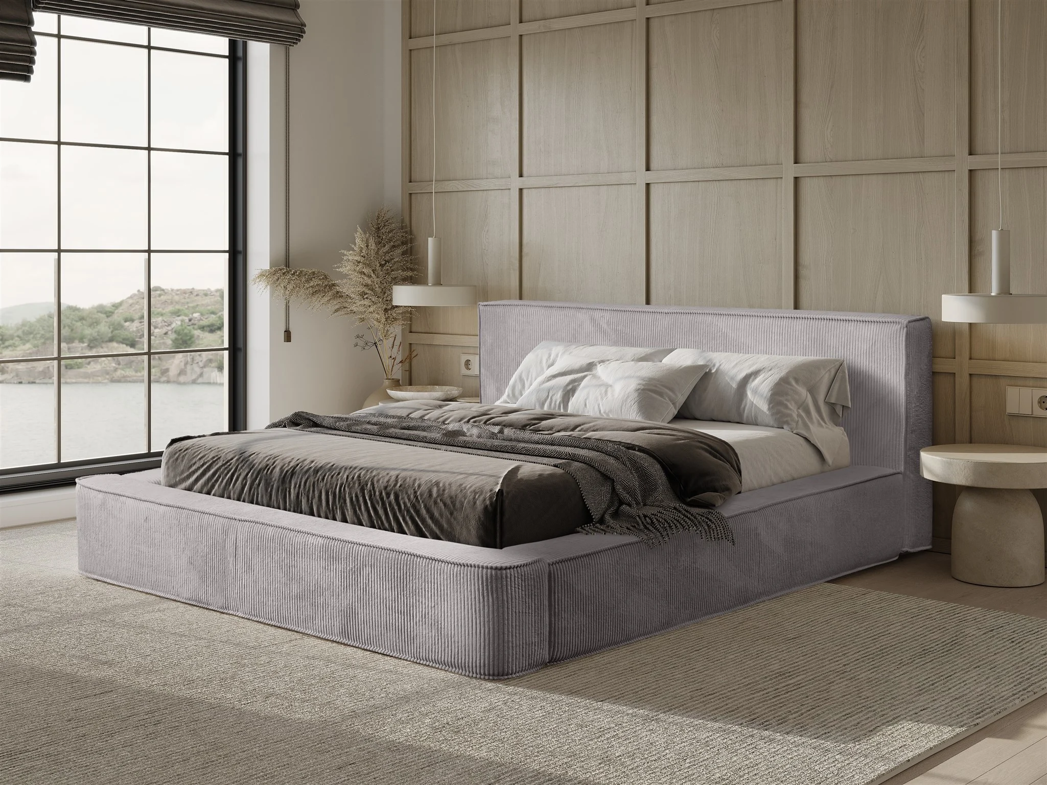 Polsterbett Doppelbett MODESTO Komplettset 140x200cm in Stoff Lincoln Grau - Fun Möbel
