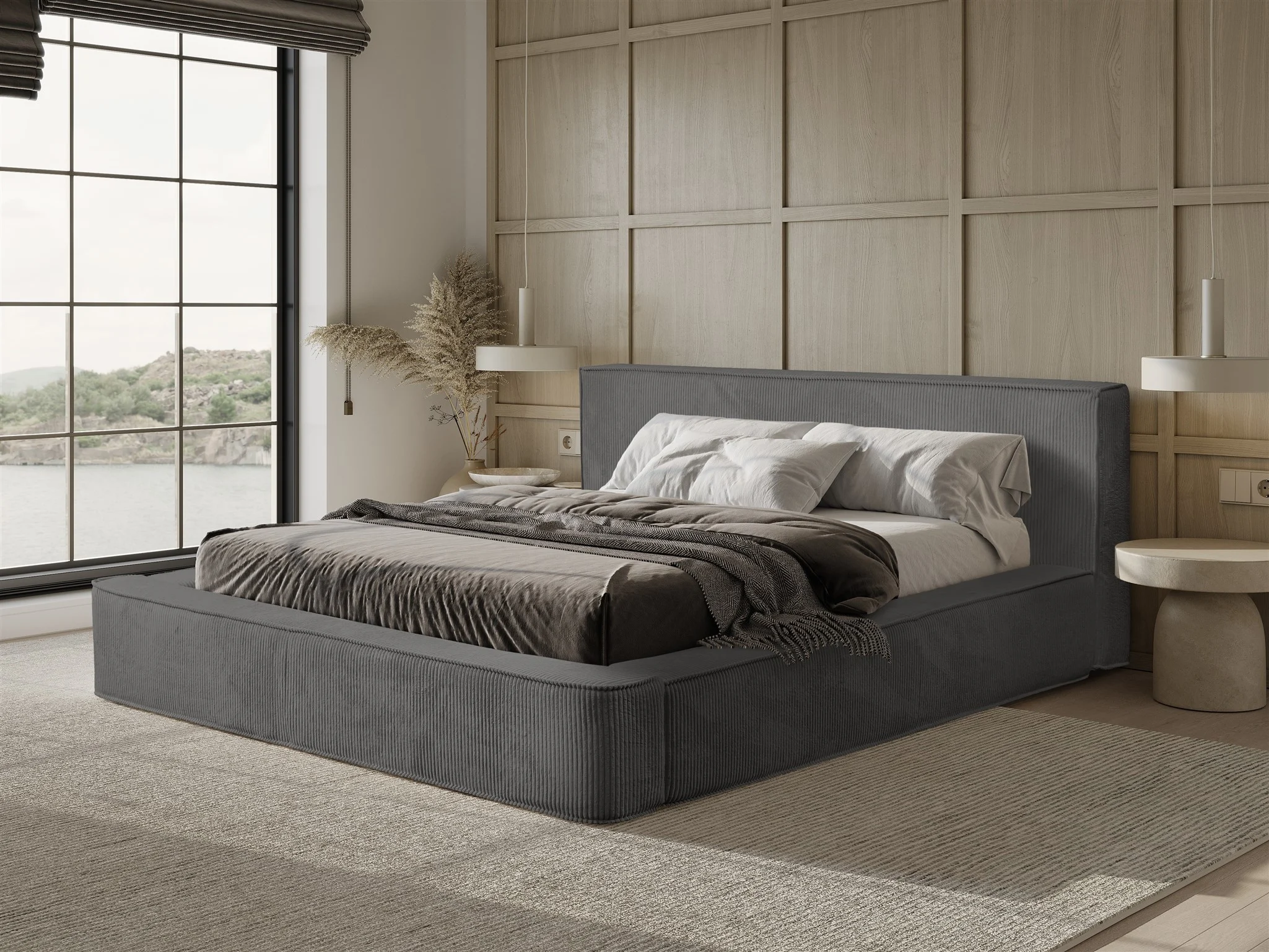 Polsterbett Doppelbett MODESTO Komplettset 140x200cm in Stoff Lincoln Anthrazit - Fun Möbel