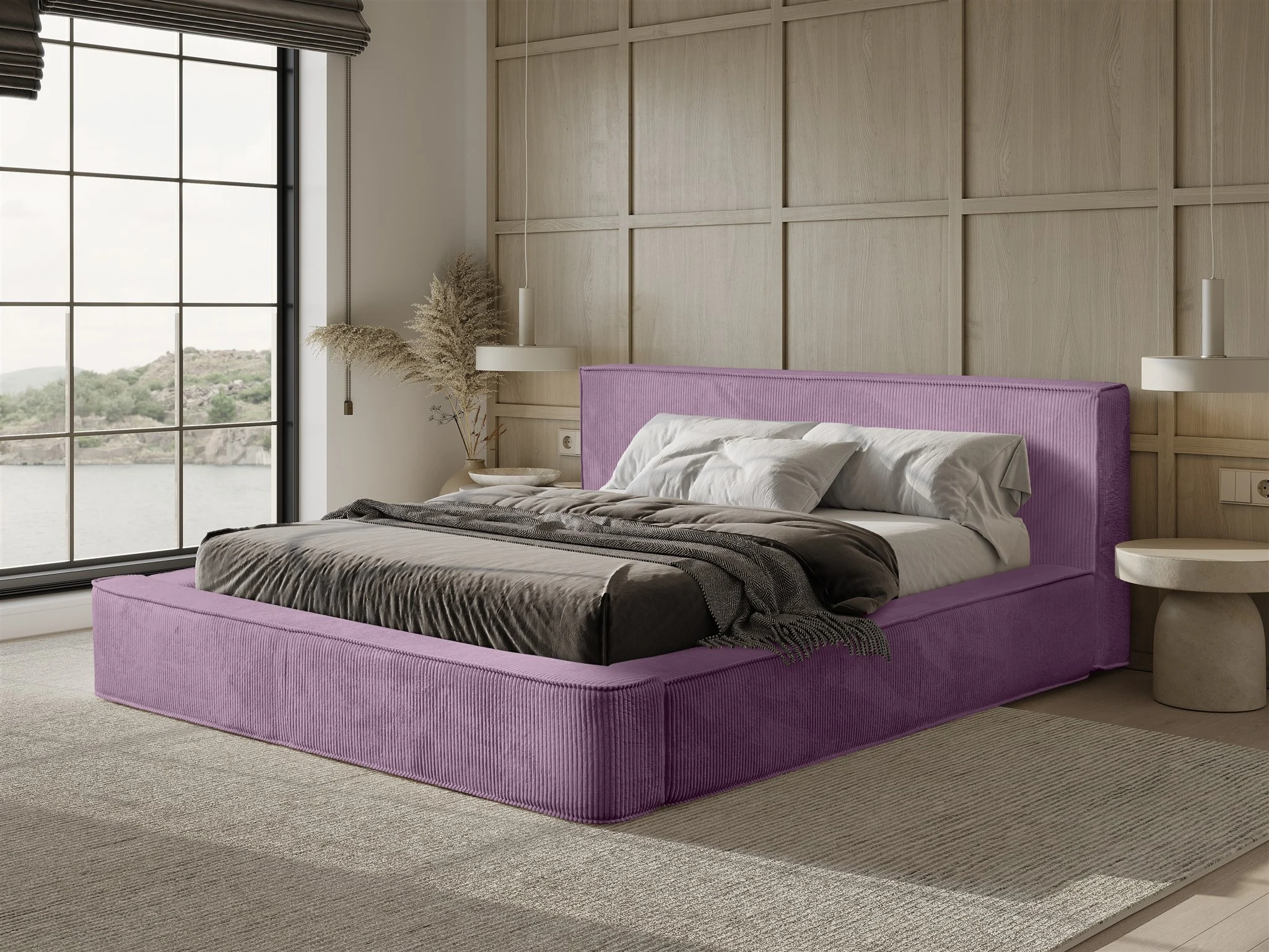 Polsterbett Doppelbett MODESTO Komplettset 140x200cm in Stoff Lincoln Flieder - Fun Möbel