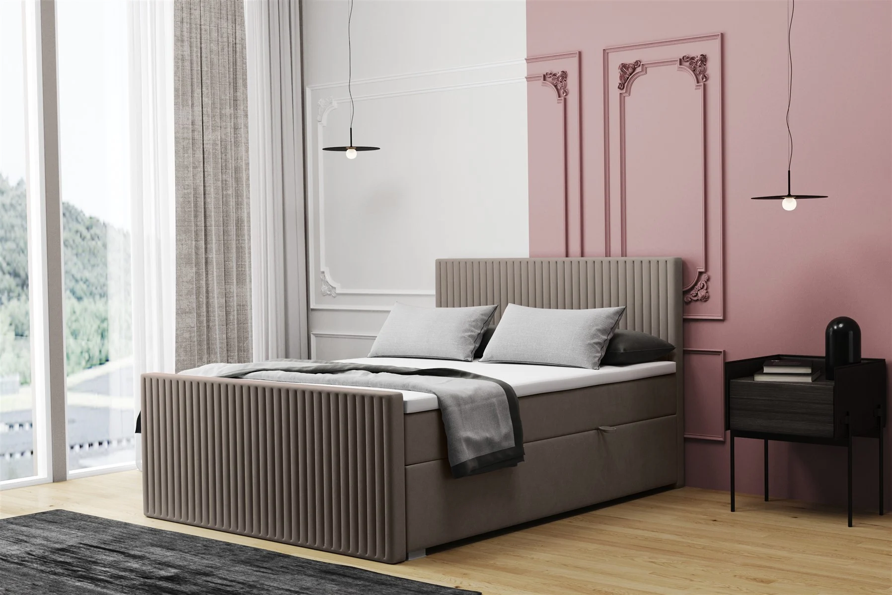 Boxspringbett Schlafzimmerbett MONTY 120x220cm in Stoff Monolith Graubraun - Fun Moebel