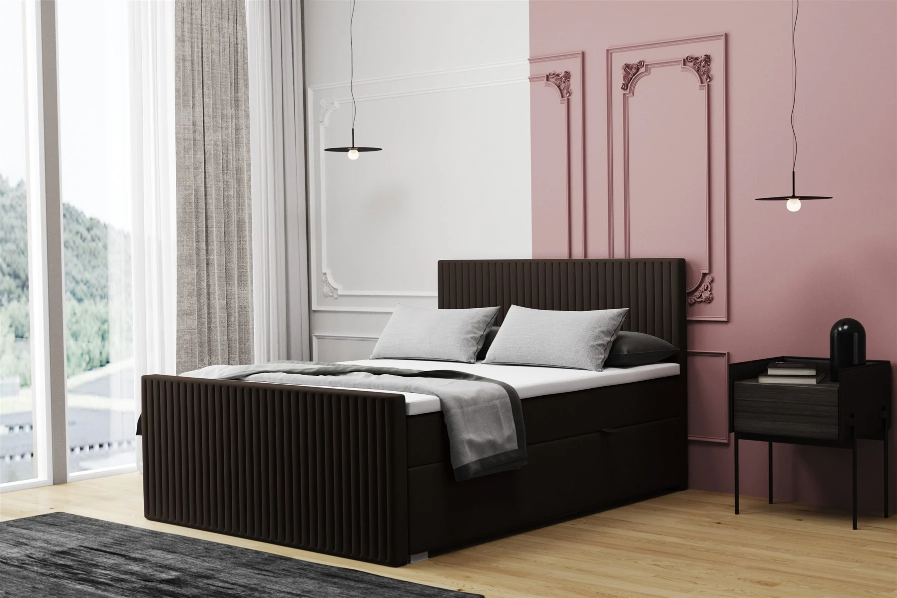 Boxspringbett Schlafzimmerbett MONTY 120x220cm in Stoff Monolith Dunkelbraun - Fun Moebel
