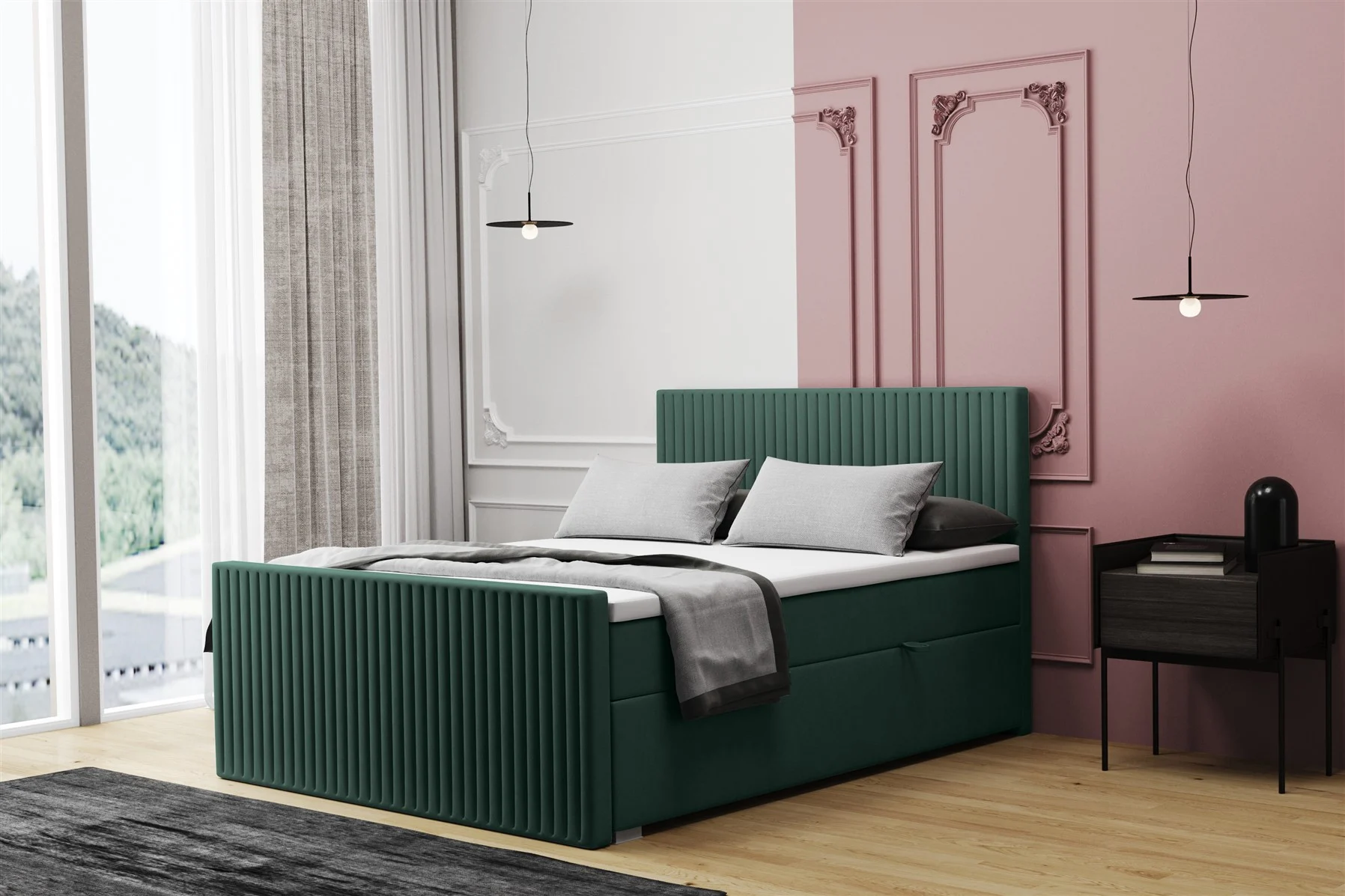 Boxspringbett Schlafzimmerbett MONTY 120x220cm in Stoff Monolith Grün - Fun Moebel