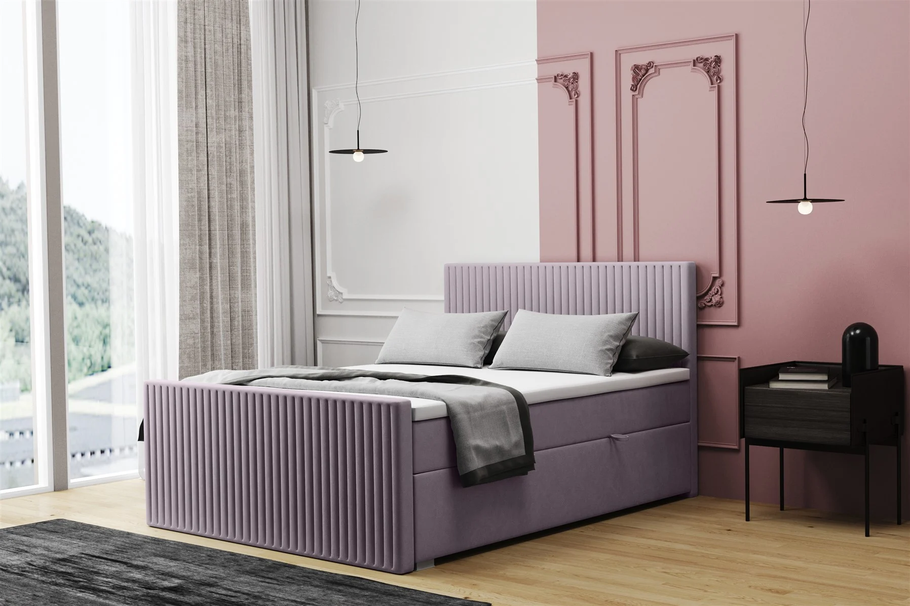 Boxspringbett Schlafzimmerbett MONTY 120x220cm in Stoff Monolith Flieder - Fun Moebel