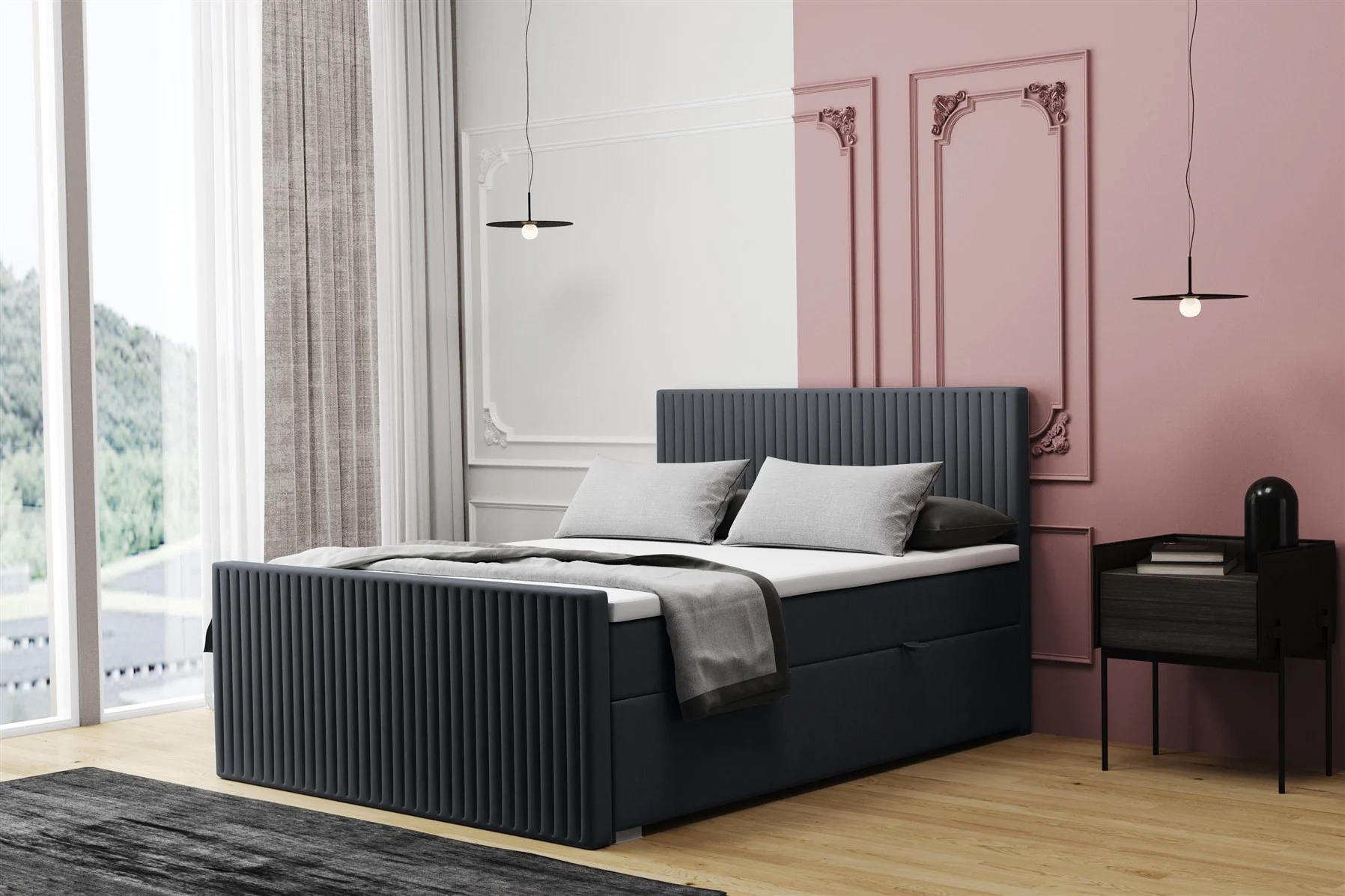 Boxspringbett Schlafzimmerbett MONTY 120x220cm in Stoff Monolith Graphit - Fun Moebel