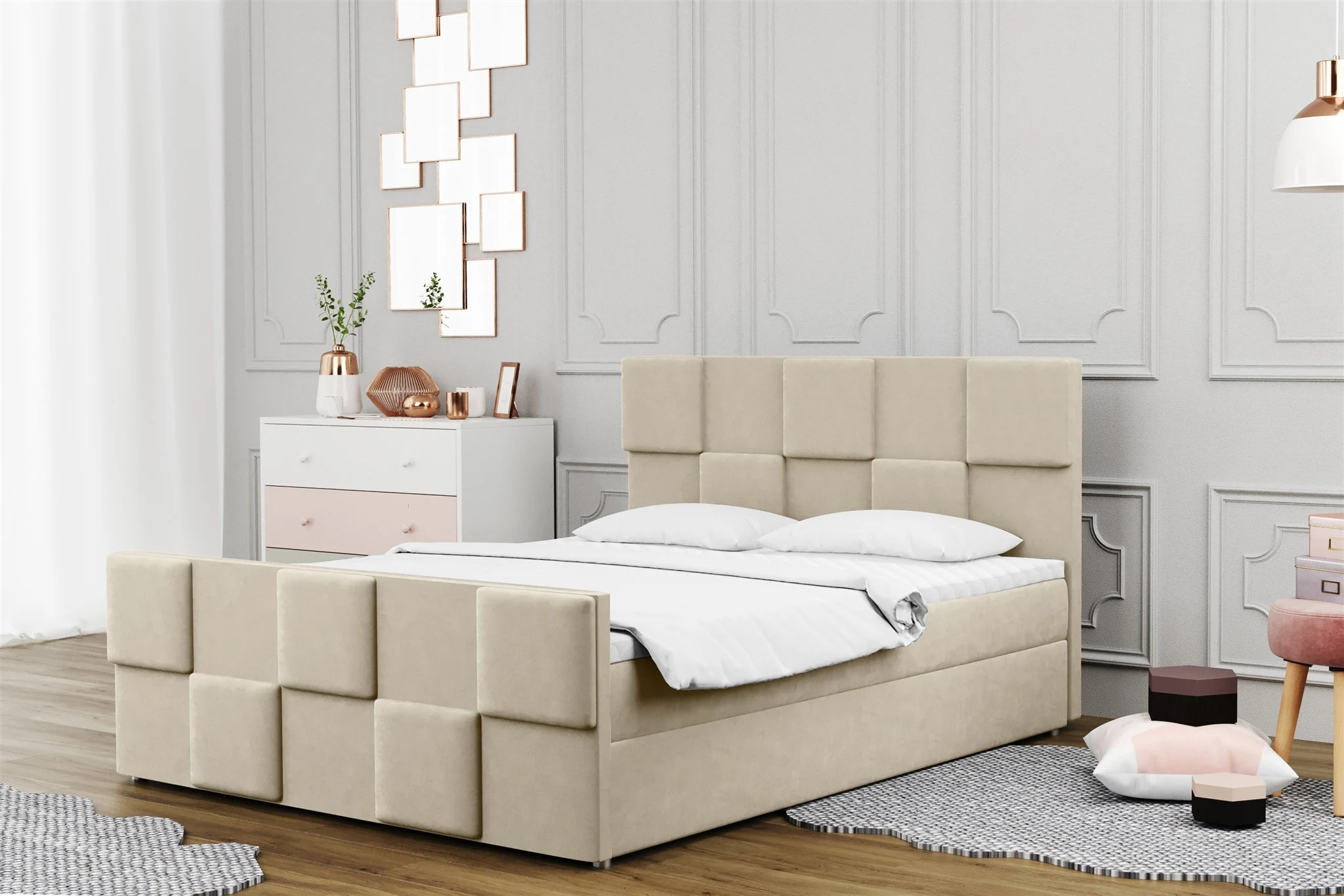 Boxspringbett Schlafzimmerbett MURILO 120x200cm in Stoff Monolith Creme - Fun Moebel
