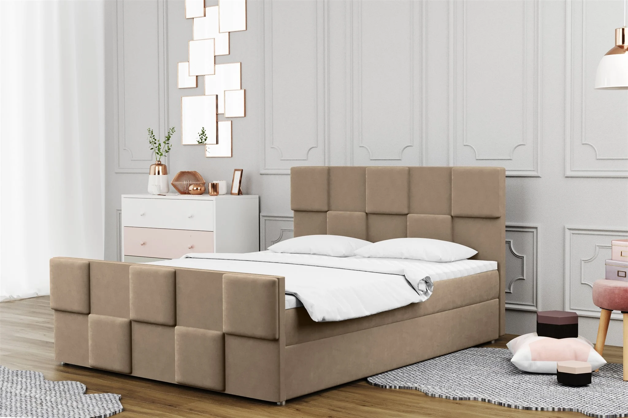 Boxspringbett Schlafzimmerbett MURILO 120x220cm in Stoff Monolith Hellbraun - Fun Moebel