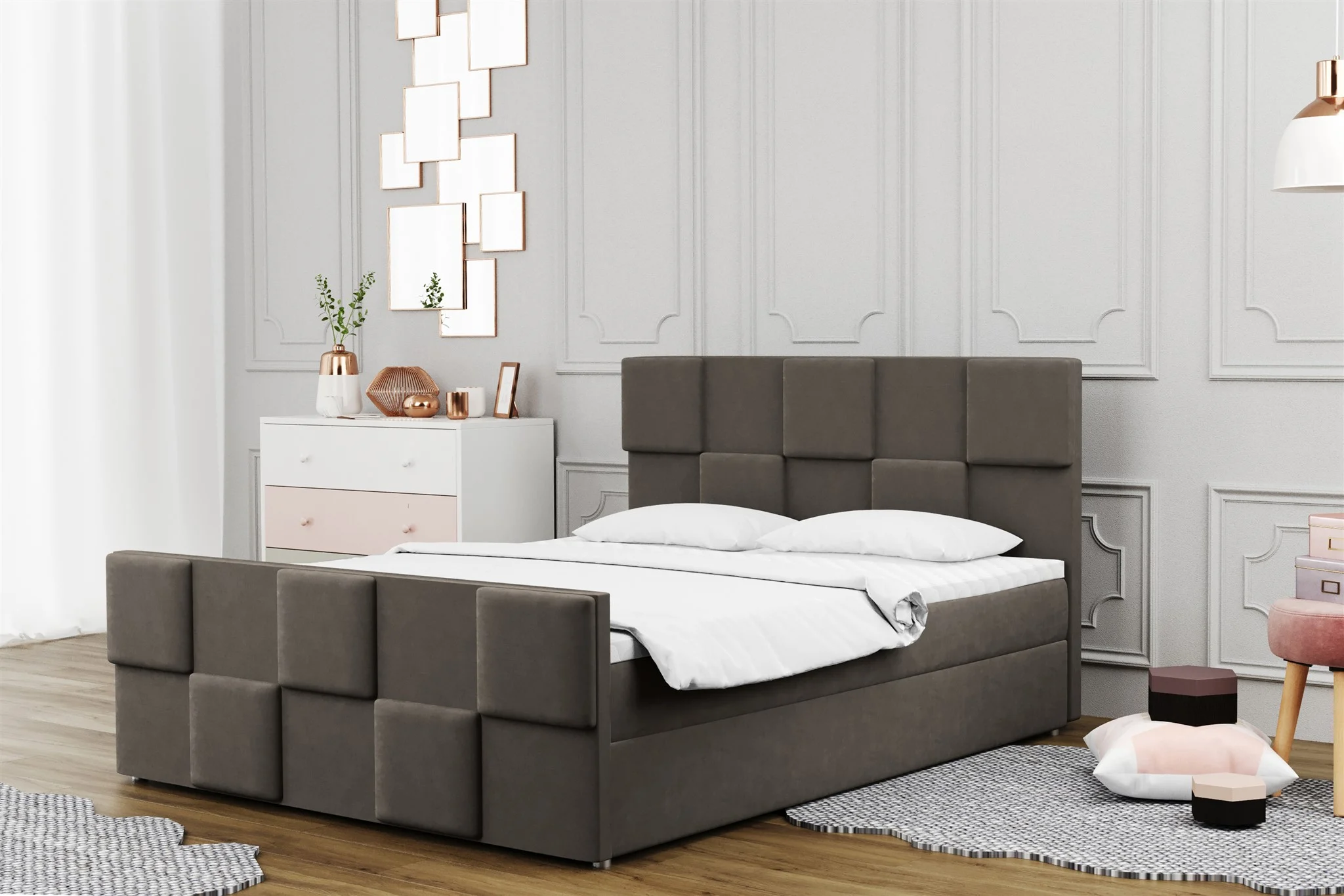 Boxspringbett Schlafzimmerbett MURILO 140x220cm in Stoff Monolith Graubraun - Fun Moebel