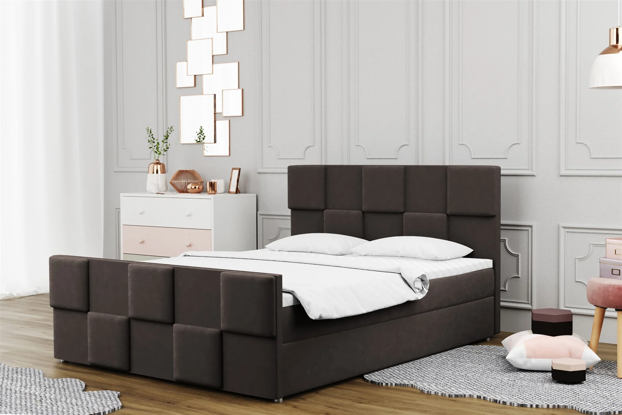 Boxspringbett Schlafzimmerbett MURILO 140x220cm in Stoff Monolith Dunkelbraun - Fun Moebel