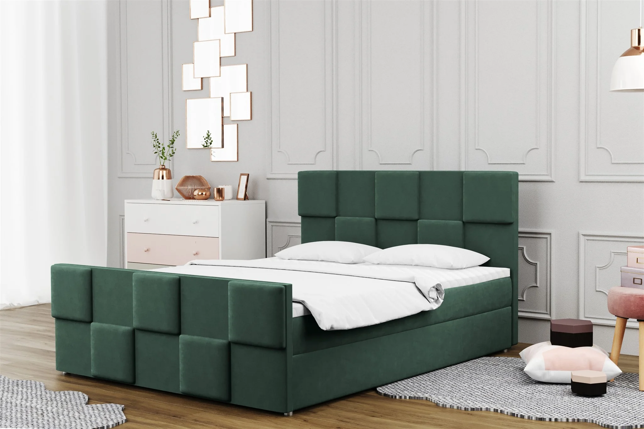 Boxspringbett Schlafzimmerbett MURILO 160x220cm in Stoff Monolith Grün - Fun Moebel