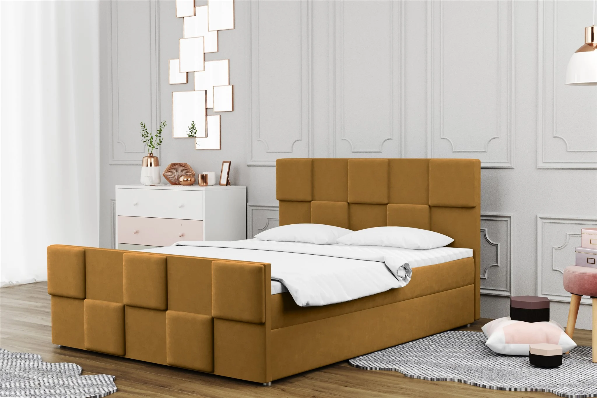 Boxspringbett Schlafzimmerbett MURILO 120x220cm in Stoff Monolith Senf - Fun Moebel