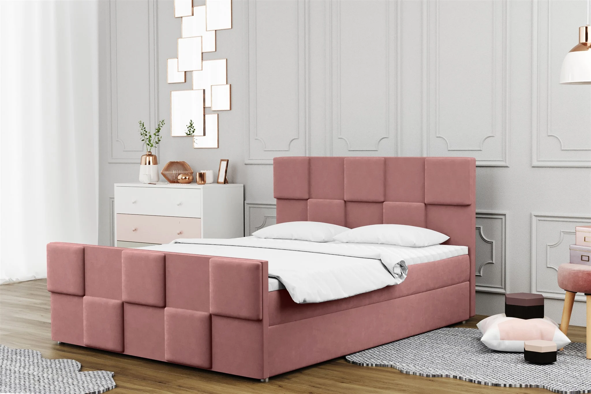 Boxspringbett Schlafzimmerbett MURILO 120x220cm in Stoff Monolith Altrosa - Fun Moebel