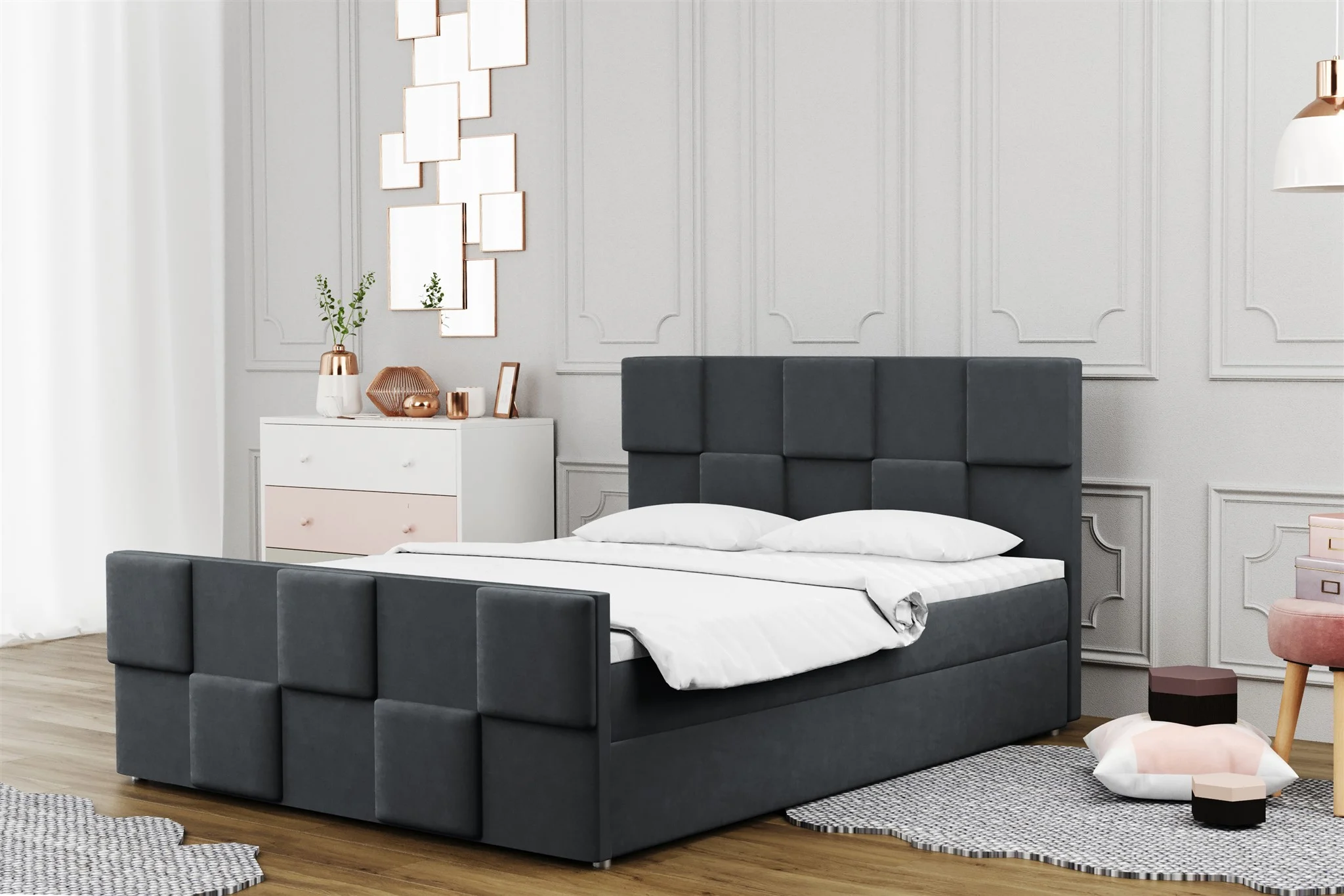 Boxspringbett Schlafzimmerbett MURILO 120x220cm in Stoff Monolith Graphit - Fun Moebel
